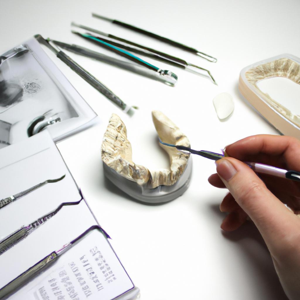 Person studying dental materials and tools