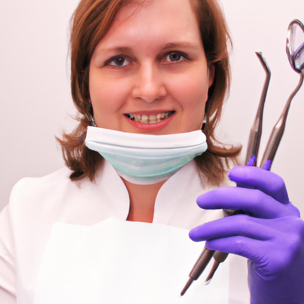Dentist holding dental tools, smiling