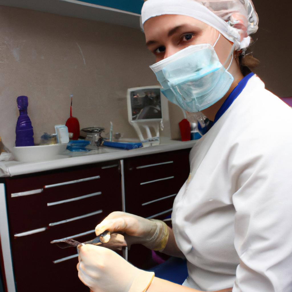 Person in dentist uniform examining
