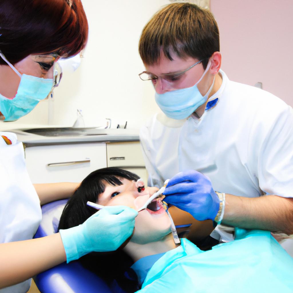 Dentist working with patient, smiling